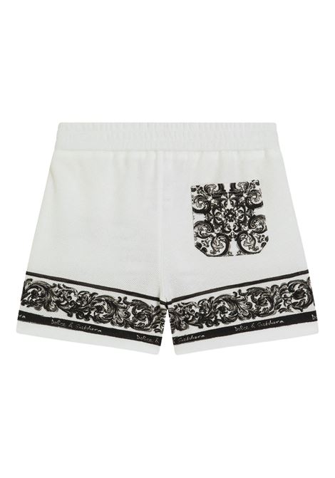 Bermuda In Doppio Piquet Bianco Con Stampa Maiolica DOLCE & GABBANA KIDS | L1JQV8-II7HNHX5DQ